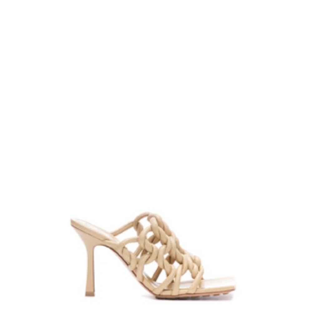 Beige Braided High Heel Slide Mule - Women Shoes